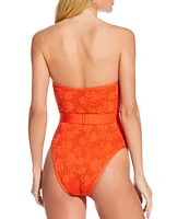 Gianni Bini x Shea Leigh Mills Spritz Lace Textured Bandeau Belted One Piece Swimsuit