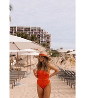 Gianni Bini x Shea Leigh Mills Spritz Lace Textured Bandeau Belted One Piece Swimsuit