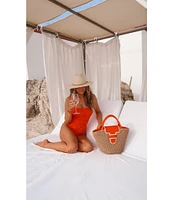 Gianni Bini x Shea Leigh Mills Spritz Lace Textured Bandeau Belted One Piece Swimsuit