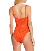 Gianni Bini x Shea Leigh Mills Spritz Lace Textured Bandeau Belted One Piece Swimsuit
