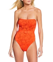 Gianni Bini x Shea Leigh Mills Spritz Lace Textured Bandeau Belted One Piece Swimsuit