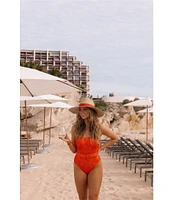 Gianni Bini x Shea Leigh Mills Spritz Lace Textured Bandeau Belted One Piece Swimsuit