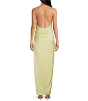 Gianni Bini Yelena Satin High Mock Neck Sleeveless Long Sheath Dress