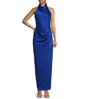 Gianni Bini Yelena Satin High Mock Neck Sleeveless Long Sheath Dress