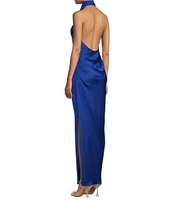 Gianni Bini Yelena Satin High Mock Neck Sleeveless Long Sheath Dress