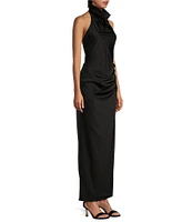 Gianni Bini Yelena Satin High Mock Neck Sleeveless Long Sheath Dress