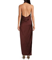 Gianni Bini Yelena Satin High Mock Neck Sleeveless Long Sheath Dress