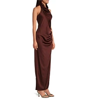 Gianni Bini Yelena Satin High Mock Neck Sleeveless Long Sheath Dress