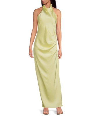 Gianni Bini Yelena Satin High Mock Neck Sleeveless Long Sheath Dress
