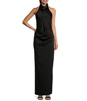 Gianni Bini Yelena Satin High Mock Neck Sleeveless Long Sheath Dress