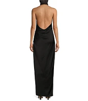 Gianni Bini Yelena Satin High Mock Neck Sleeveless Long Sheath Dress