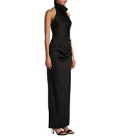Gianni Bini Yelena Satin High Mock Neck Sleeveless Long Sheath Dress