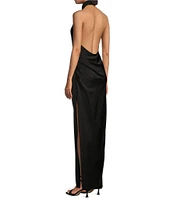 Gianni Bini Yelena Satin High Mock Neck Sleeveless Long Sheath Dress