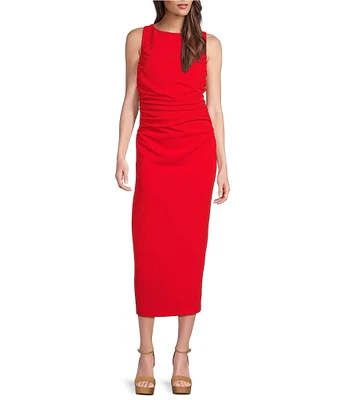 Gibson & Latimer Boat Neck Sleeveless Ruched Midi Bodycon Knit Dress