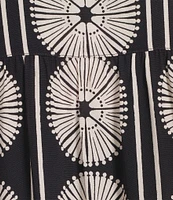 Gibson & Latimer Coordinating Fan Print Woven Split Round Dropped Short Roll Tab Sleeve Hi-Low Shirttail Blouse