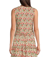 Gibson & Latimer Coordinating Floral Print Sleeveless V Neck Ruched Side Knit Tank Top