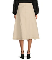 Gibson & Latimer Denim Rivet High Waist Wrap A-Line Midi Skirt