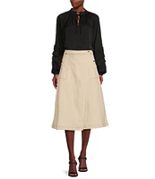 Gibson & Latimer Denim Rivet High Waist Wrap A-Line Midi Skirt