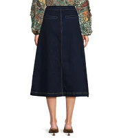 Gibson & Latimer Denim Rivet High Waist Wrap A-Line Midi Skirt