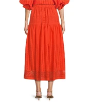 Gibson & Latimer Eyelet Woven Mid Rise Drop Waist A-Line Flounce Midi Coordinating Skirt