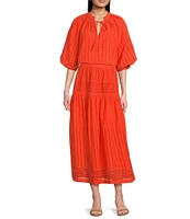 Gibson & Latimer Eyelet Woven Mid Rise Drop Waist A-Line Flounce Midi Coordinating Skirt