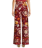 Gibson & Latimer Flared Leg Pleated Floral Print Regular Rise Coordinating Pants