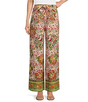 Gibson & Latimer Floral Printed Self Tie High Waist Wide Leg Coordinating Pull-On Pants
