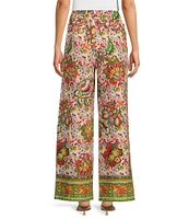 Gibson & Latimer Floral Printed Self Tie High Waist Wide Leg Coordinating Pull-On Pants