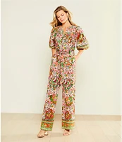 Gibson & Latimer Floral Printed Self Tie High Waist Wide Leg Coordinating Pull-On Pants
