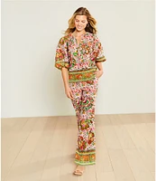 Gibson & Latimer Floral Printed Self Tie High Waist Wide Leg Coordinating Pull-On Pants