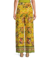 Gibson & Latimer Floral Printed Self Tie High Waist Wide Leg Coordinating Pull-On Pants