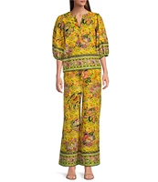 Gibson & Latimer Floral Printed Self Tie High Waist Wide Leg Coordinating Pull-On Pants
