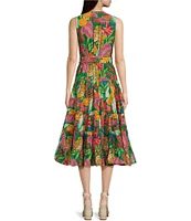 Gibson & Latimer Floral Printed Tiered Sleeveless Surplice V-Neck Tie Waist Wrap Midi Dress