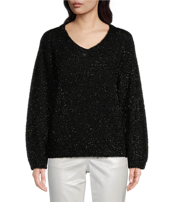 Gibson & Latimer Glitter Knit V-Neck Long Sleeve Sweater