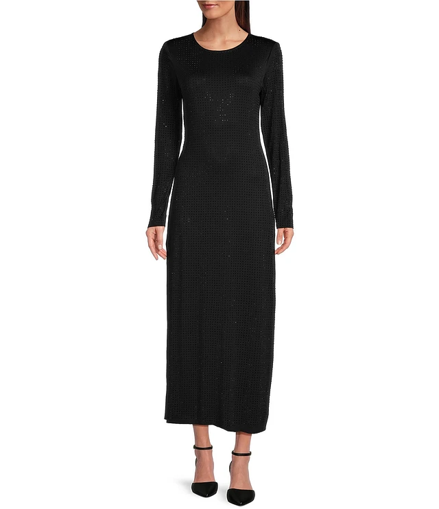 Gibson & Latimer Knit Studded Crew Neck Long Sleeve Sheath Maxi Dress | Liberty Center Gibson & Latimer Knit Studded Crew Neck Long Sleeve Sheath Maxi Dress | Liberty Center