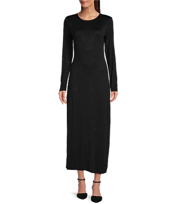 Gibson & Latimer Knit Studded Crew Neck Long Sleeve Sheath Maxi Dress