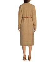 Gibson & Latimer Knit Turtle Neck Long Sleeve Belted Shift Sweater Midi Dress