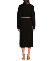 Gibson & Latimer Knit Turtle Neck Long Sleeve Belted Shift Sweater Midi Dress