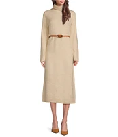 Gibson & Latimer Knit Turtle Neck Long Sleeve Belted Shift Sweater Midi Dress