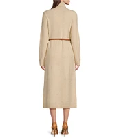 Gibson & Latimer Knit Turtle Neck Long Sleeve Belted Shift Sweater Midi Dress