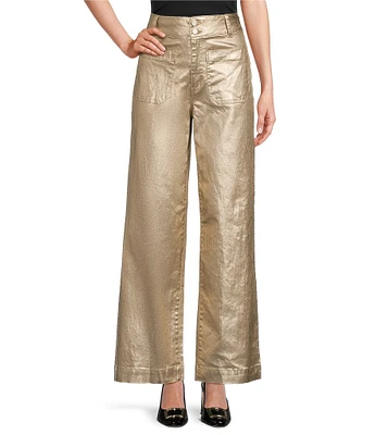 Gibson & Latimer Metallic Coated Denim High Rise Wide Straight Leg Ankle Jean