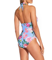 Gibson & Latimer Milan Garden FLoral V-Neck Halter One Piece Swimsuit