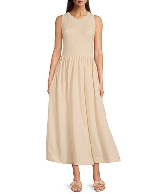 Gibson & Latimer Mixed Media Jewel Neck Sleeveless Fit and Flare Flounce Dress
