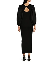 Gibson & Latimer Mixed Media Ribbed Crew Neck Long Balloon Sleeve Sweater Bodycon Maxi Dress