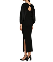 Gibson & Latimer Mixed Media Ribbed Crew Neck Long Balloon Sleeve Sweater Bodycon Maxi Dress