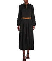 Gibson & Latimer Moonshadow Belted Pleated Midi Skirt