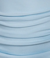 Gibson & Latimer Crepe Knit Asymmetric Neck One Shoulder Off-the-Shoulder Short Sleeve Ruched Sheath Midi Dress
