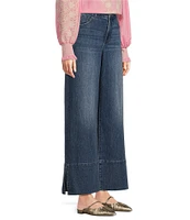 Gibson & Latimer Perfect Fit Denim Mid Rise Wide Ankle Leg Split Side Hem Palazzo Jeans