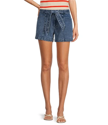 Gibson & Latimer Perfect Fit Stonewash Denim Mid Rise Tie Waist Shorts