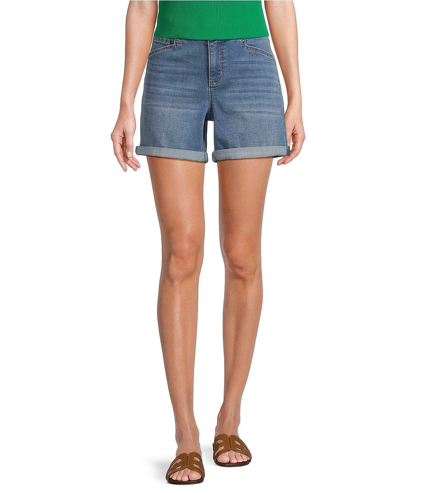 Gibson & Latimer Perfect Fit Worn Wash Twill Denim High Rise Roll Cuff Shorts